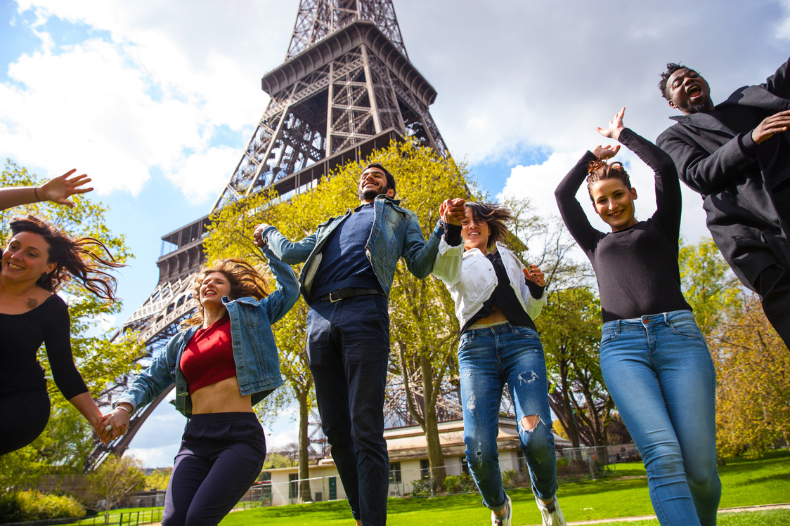 Group of students and teacher on a school trip to Paris